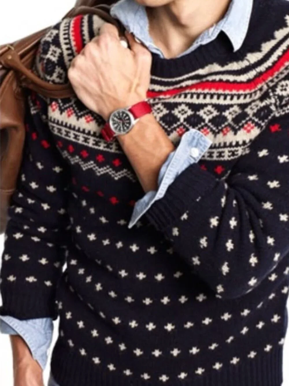 J.Crew Fair Isle Crew Neck Ski Sweater XS Navy Red Nordic Pattern Cozy